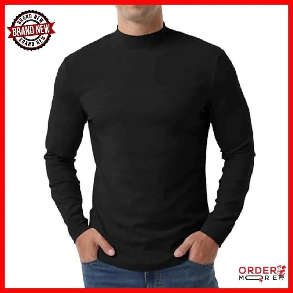 Men's Cotton Mock Turtleneck Thermal Shirt Long Sleeve Lightweight Pullover